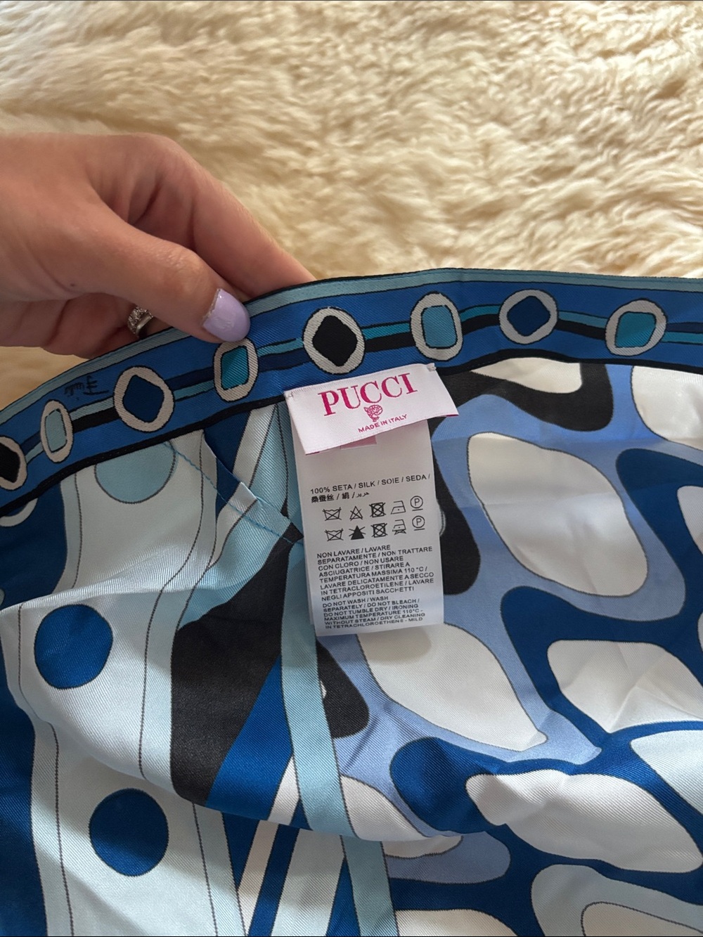 Emilio Pucci Blue and White Geometric Silk Halter Top - Picture 3 of 5